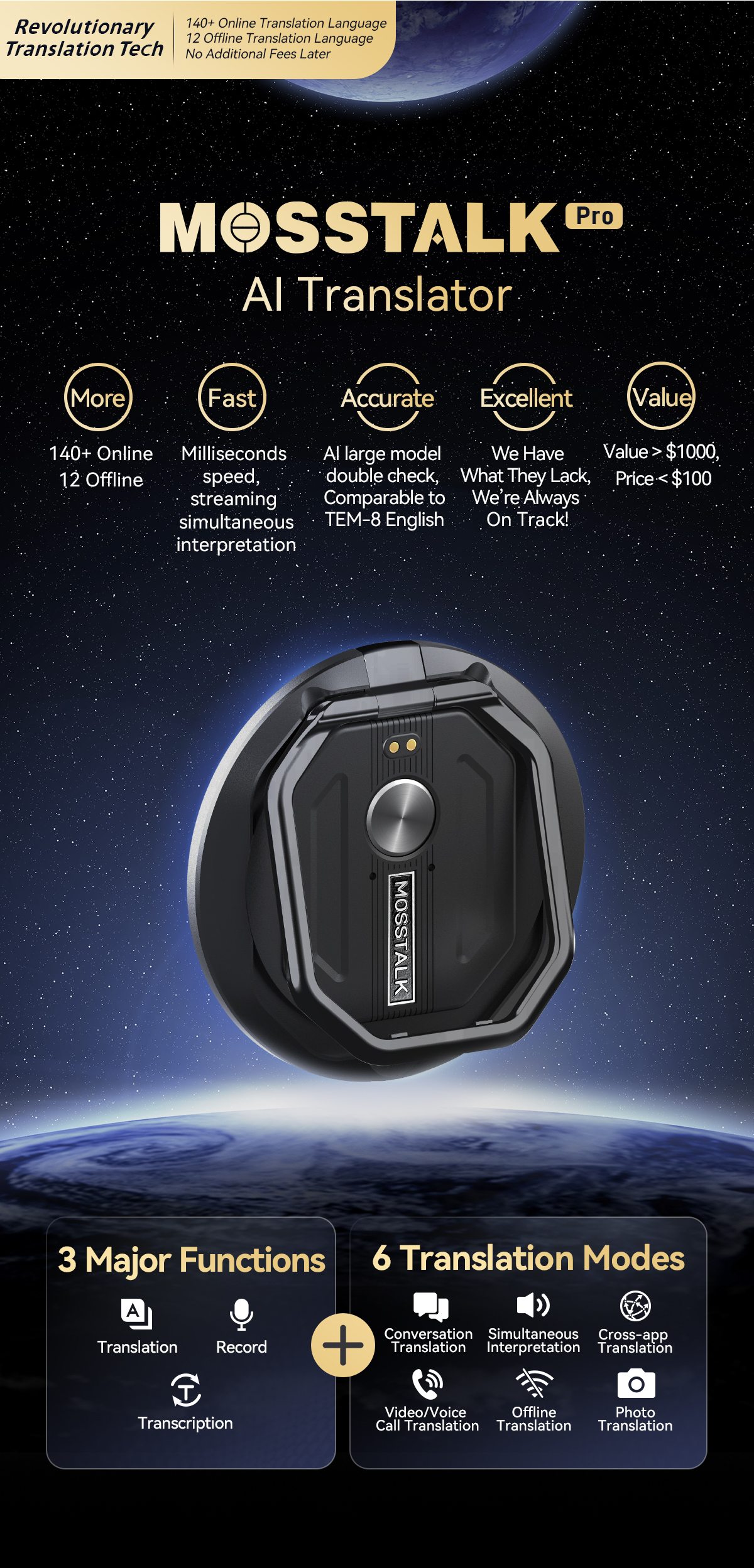 AI TRANSLATOR DEVICE-140 languages supported